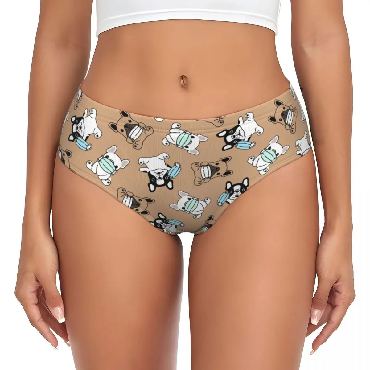 Custom Womens French Bulldog Christmas Santa Claus Brief Panties Female Stretch Underwear Underpants