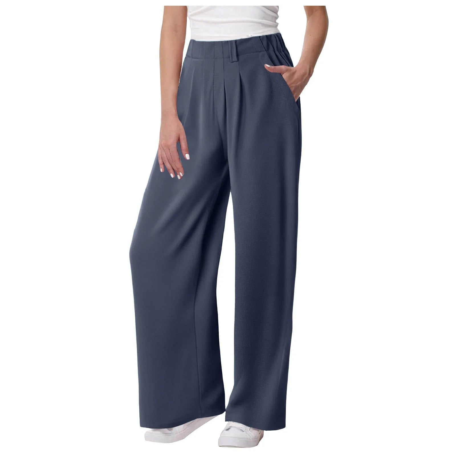 Womens Solid Color Straight Tube Loose Stretch Yoga Pants with Pockets Streetwear Waffle Palazzo Pants Women Joggers Baggy Pants