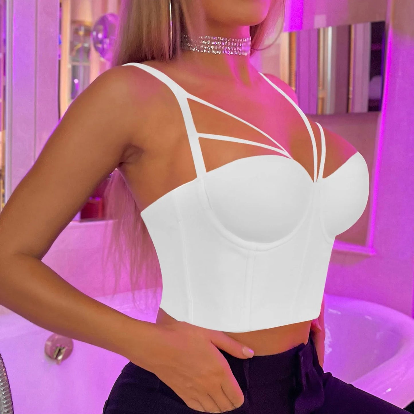 Mesh Perspective Splicing Bead Wrapped Chest Top Underwire Buttoned Summer Tube Top Party Corset Vest Cotton Tops Plus Size