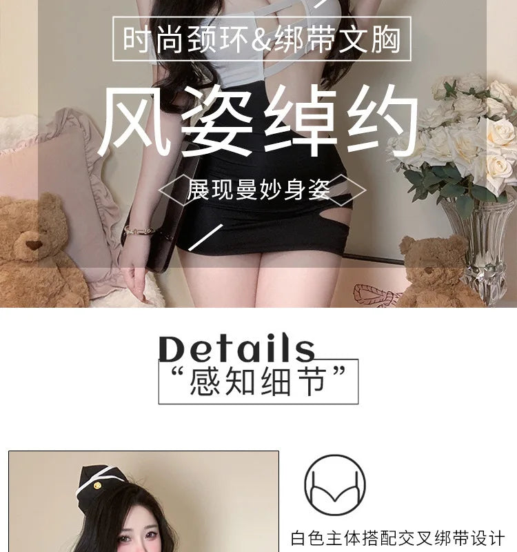 Sexy Strap Hollow Out Chest Secretary Tight Bag Hip Tank Mini Dress Pure Dress Elegant Sweet Korean Women 2025 New HI2D
