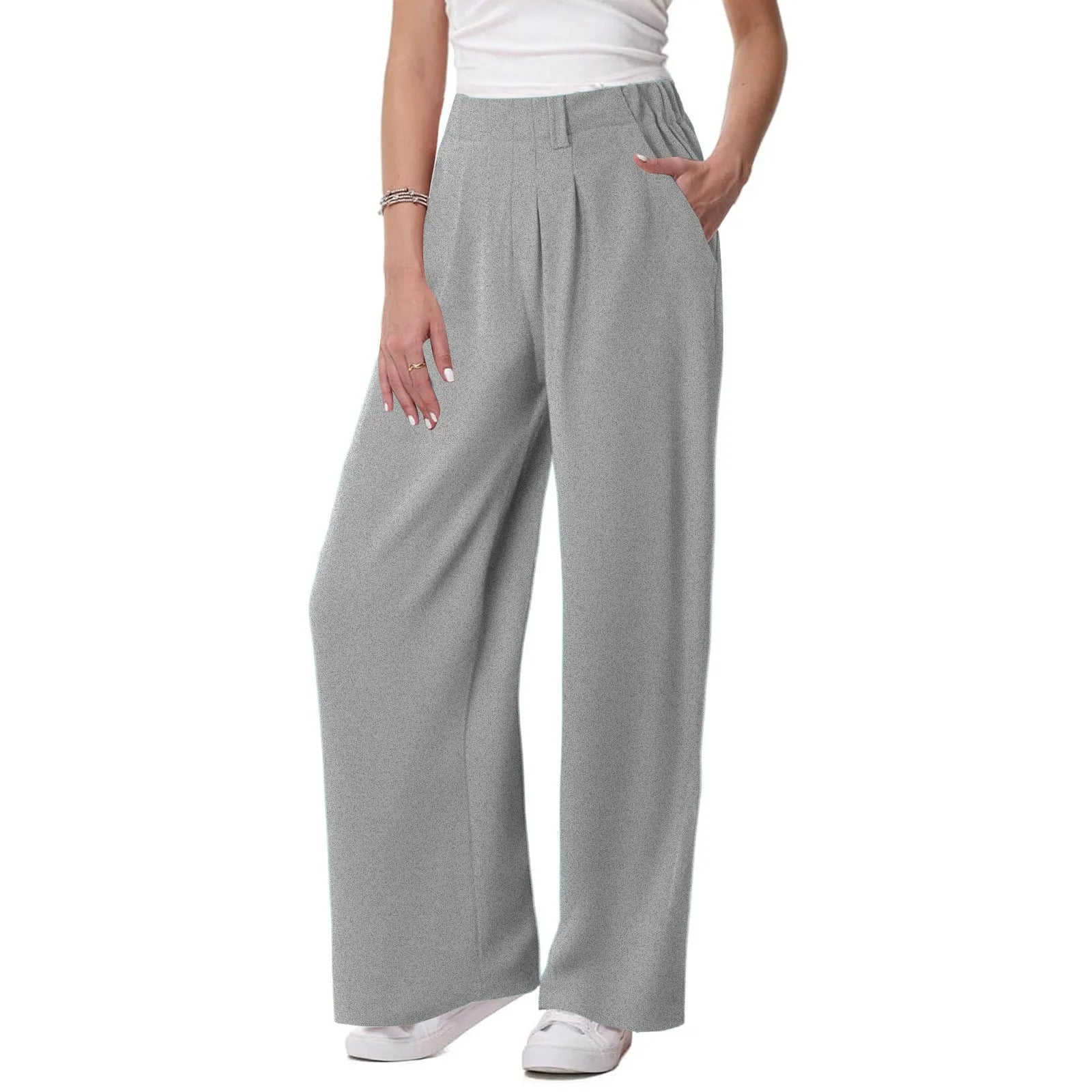 Womens Solid Color Straight Tube Loose Stretch Yoga Pants with Pockets Streetwear Waffle Palazzo Pants Women Joggers Baggy Pants