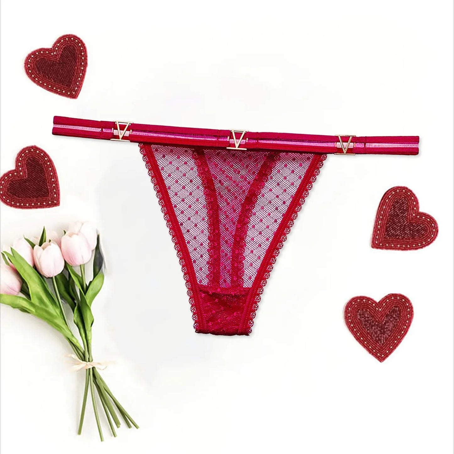 Seamless Hipster Mesh Thong – Low Waist Multi-Color G-String with Lace & Metal Buckles for Women