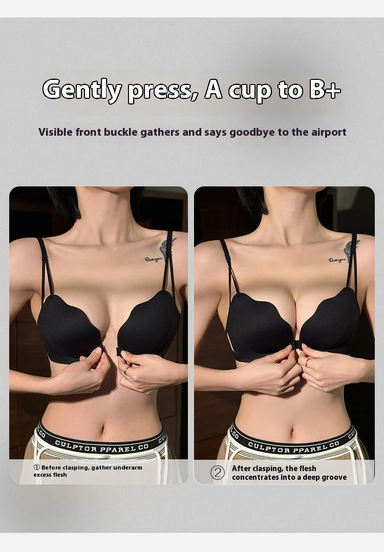 New Front Buckle Beautiful Back Underwear Women's Small Breasts Gathered Integrated Non-wired Breathable Non-marking Bra
