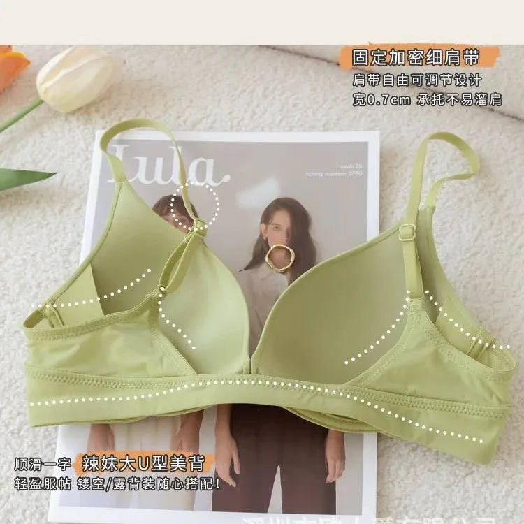 Women's Seamless Vest, Comfortable Gathering Side Folding Bra  Front-buttoned Underwear