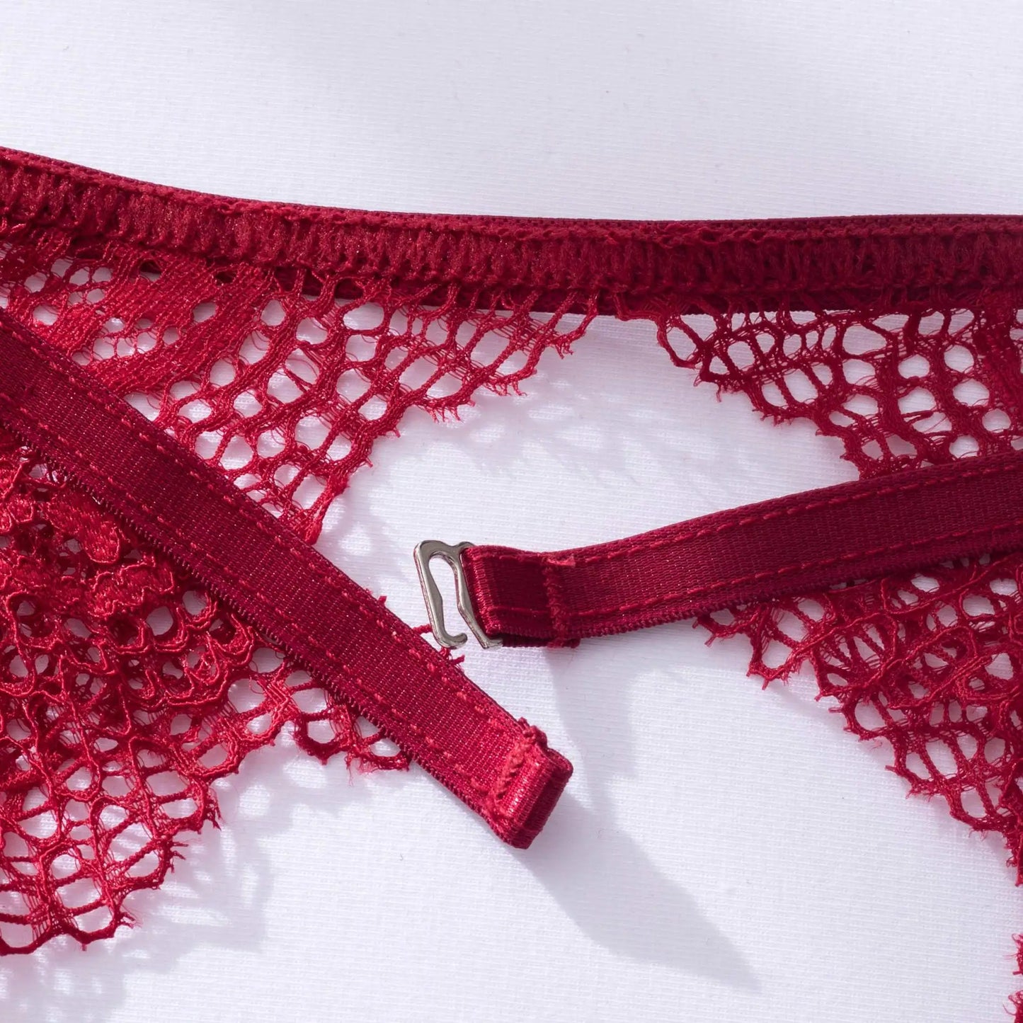 New burgundy hot gathering bra set sexy sheer lace eyelash halterneck bra thong detachable leg ring erotic lingerie