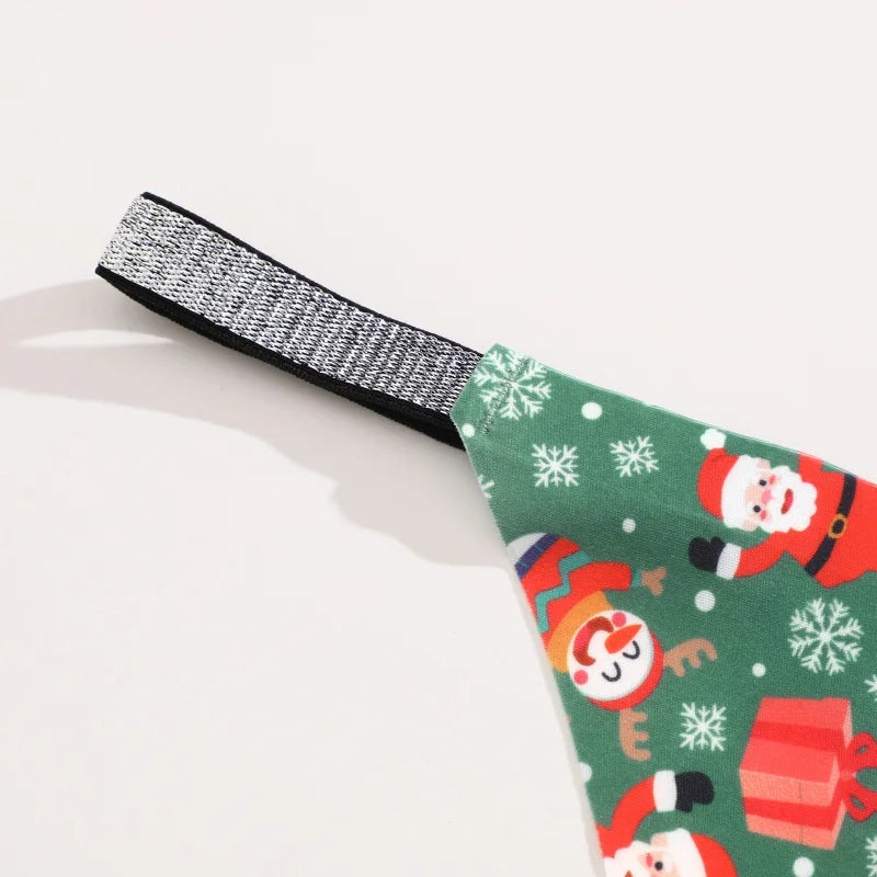 New 4Pcs Christmas Print Underwear Breathable Shiny Belt Thong Women Skin-friendly Fashionable Casual Christmas Gifts