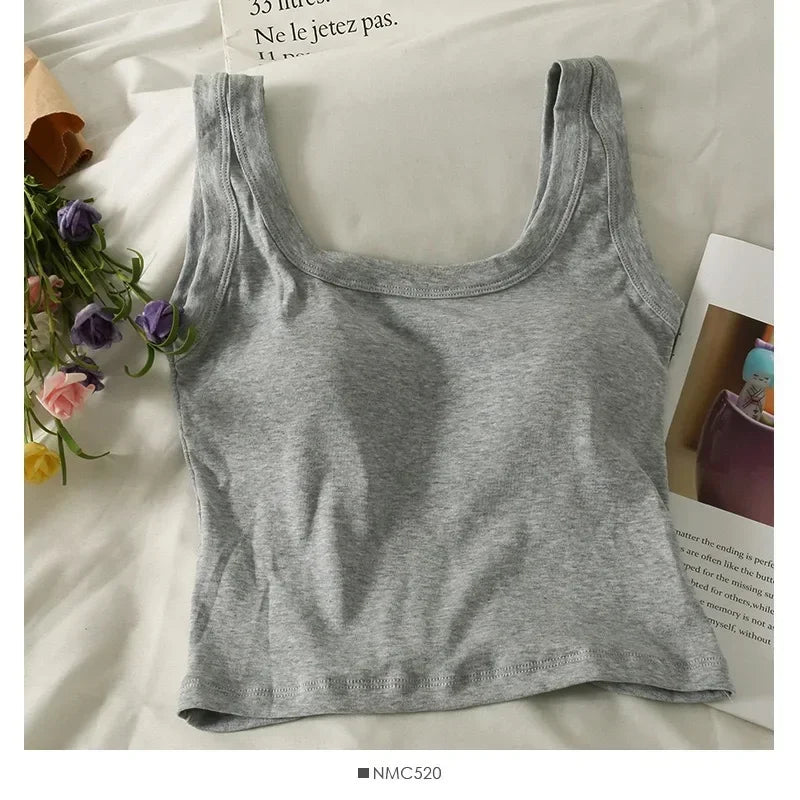 Women's Vest One-Piece No Steel Ring Cotton Chest Pad Wide Shoulder Sports Yoga Vest Underwear Black White Bra Tank Top Women