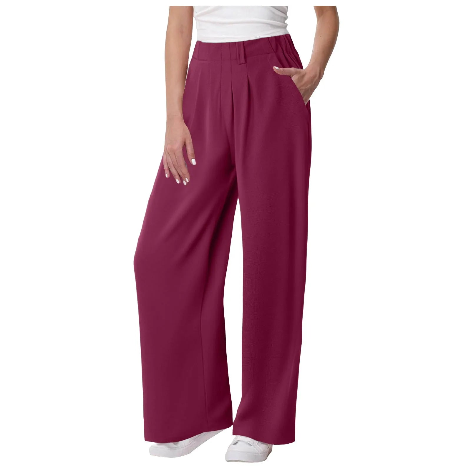 Womens Solid Color Straight Tube Loose Stretch Yoga Pants with Pockets Streetwear Waffle Palazzo Pants Women Joggers Baggy Pants