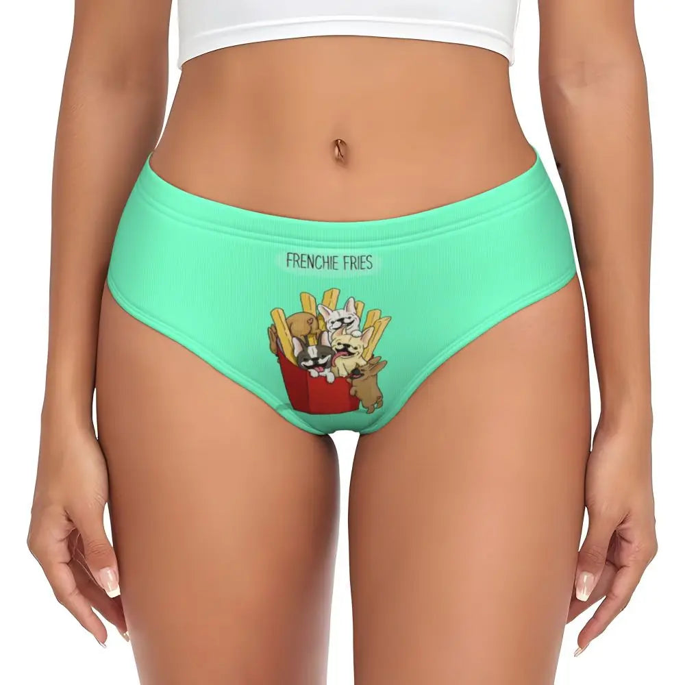 Custom Womens French Bulldog Christmas Santa Claus Brief Panties Female Stretch Underwear Underpants