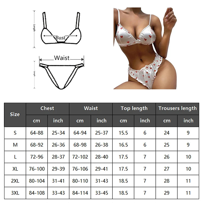 Satin Heart-Print Wireless Bra & Brief Set – Cute Summer Lingerie