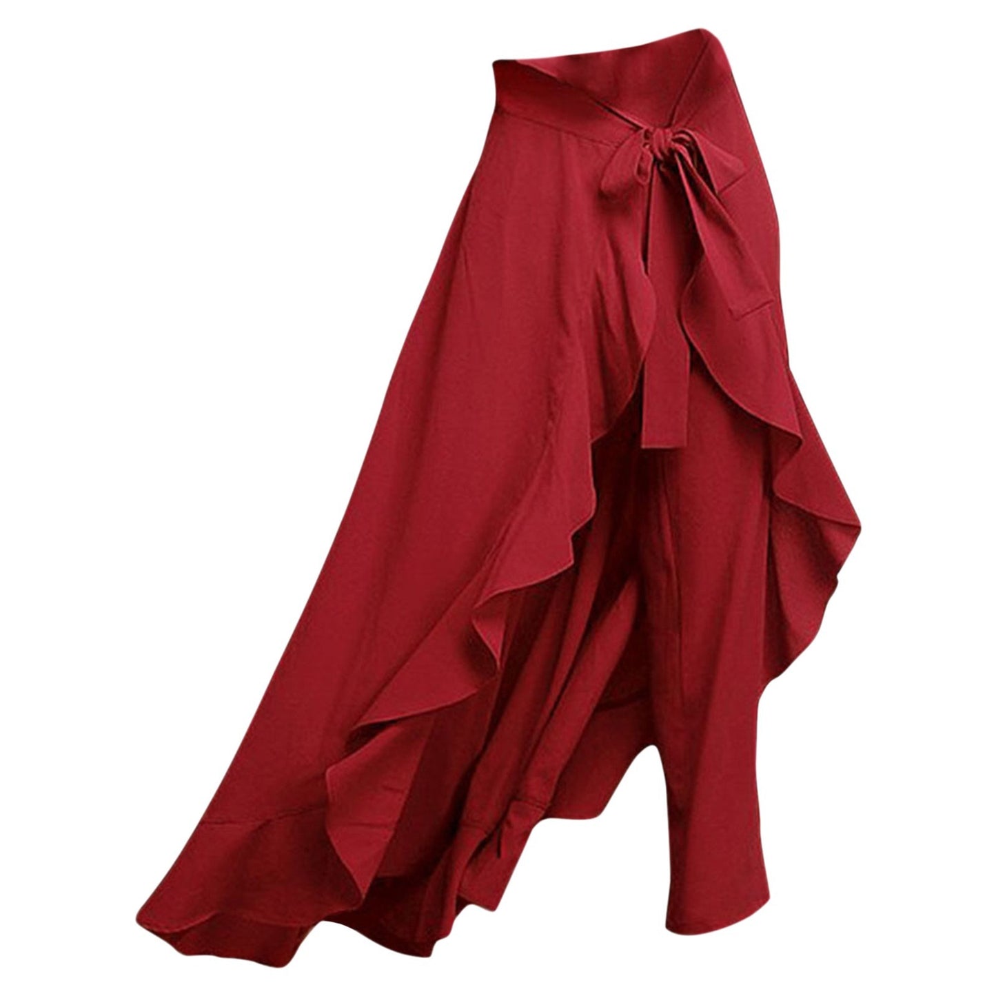 Women'S High Waist Chiffon Pants Wide Leg Pants Ruffle Trim Ice Silk Ankle-Length Long Trousers Summer Breeches Pantalones 바지