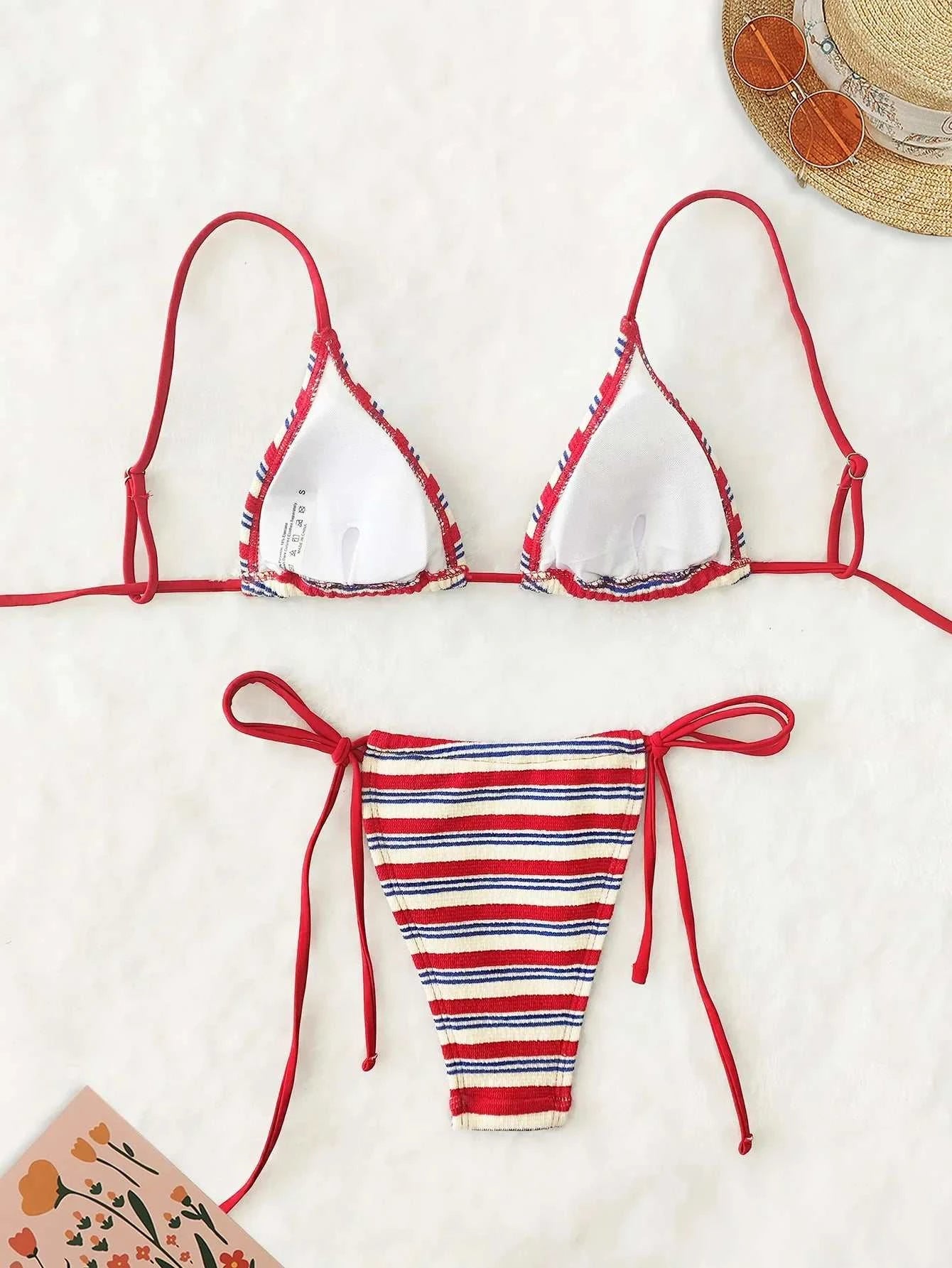 Women's Sexy Push-Up Two-Piece Swimsuit 2025 Bathing Suit Micro Beachwear Stripe Bikini Set Swimwear Trendy купальник женский