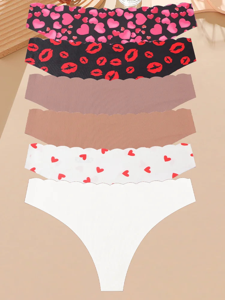 6PCS Seamless Hollow Heart Thong Set – Soft Breathable Hip-Covering Panties for Women