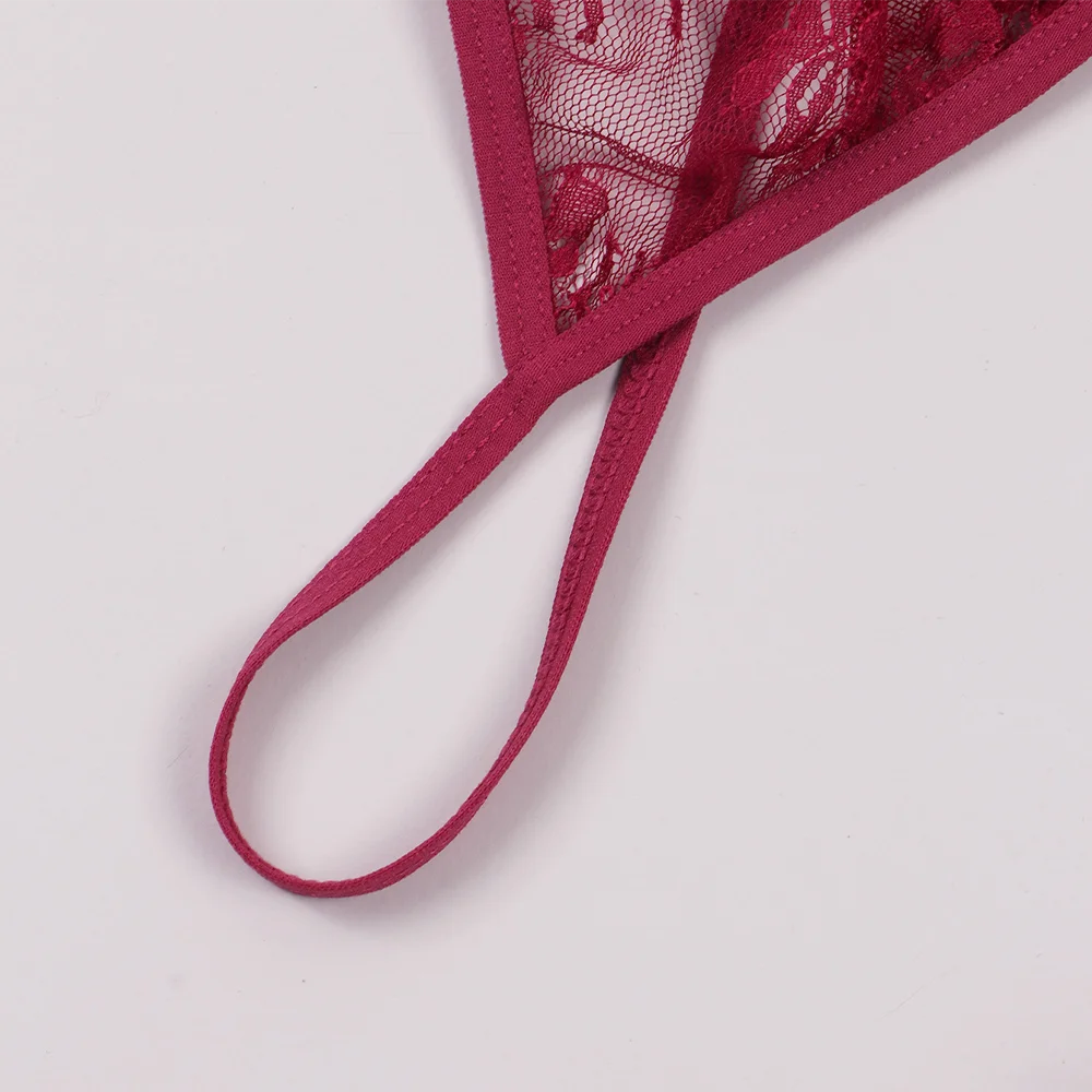 3PCS Sexy Lace See-Through Thong Bikini Set – V-Strap Panties Lingerie for Women