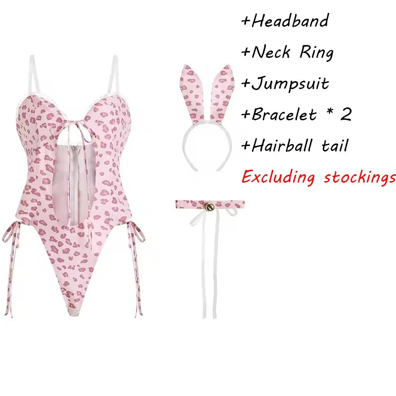 Sexy Bodysuit Women Pajama Pink Bunny Girl Set Cosplay Maid Costume Sexy Lingerie Women Underwear Sleepwear Female Lingerie