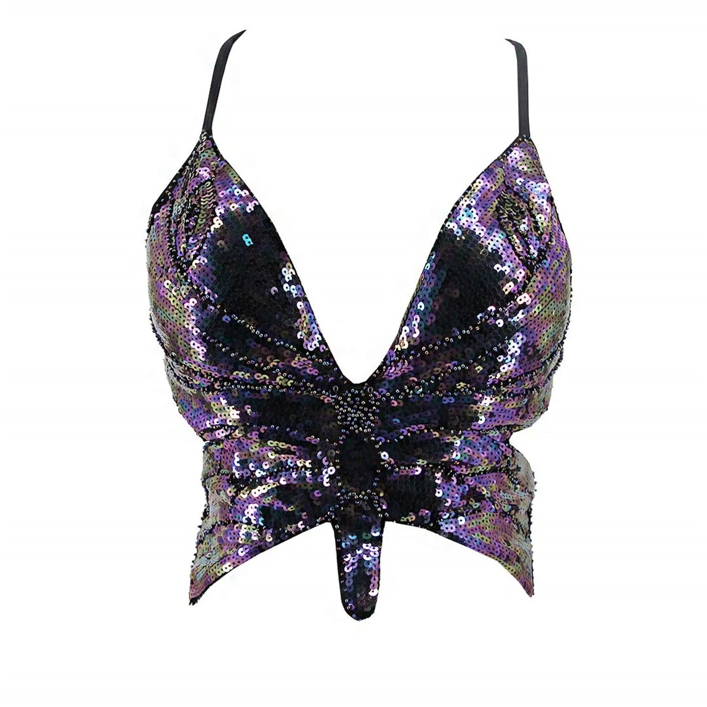 Sparkly Sequin Backless Bandage Crop Top – Sexy Sleeveless Dance & Carnival Vest for Women