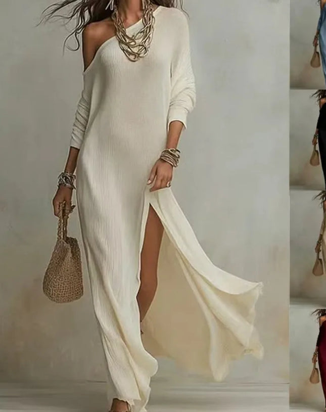 2026 European and American -  Summer New Style Elegant Long-sleeved Knitted Pleated Split Women's Dress