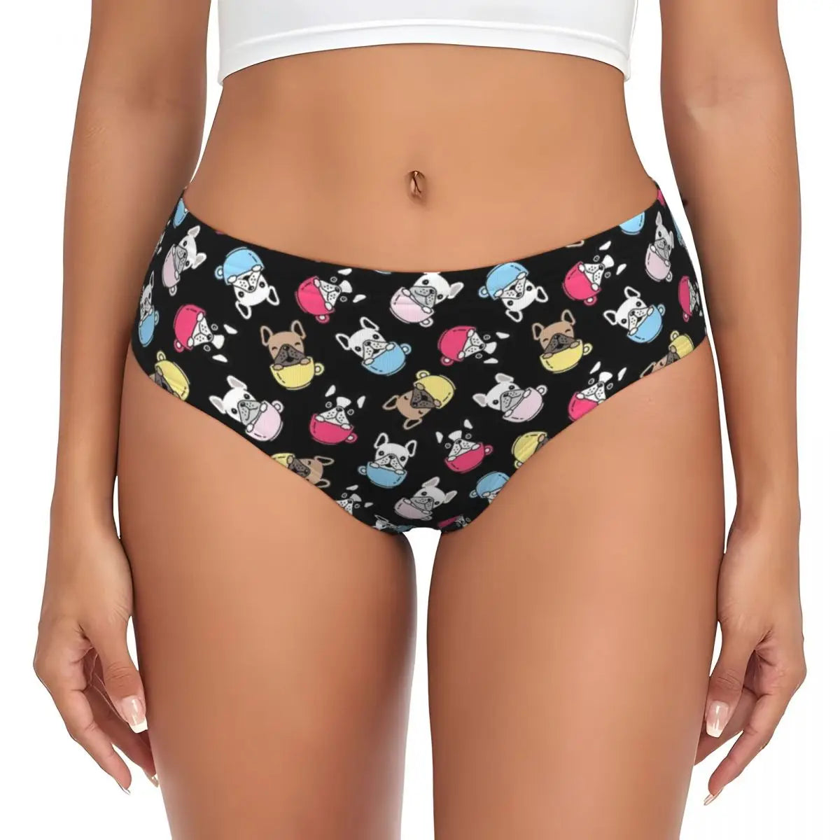Custom Womens French Bulldog Christmas Santa Claus Brief Panties Female Stretch Underwear Underpants