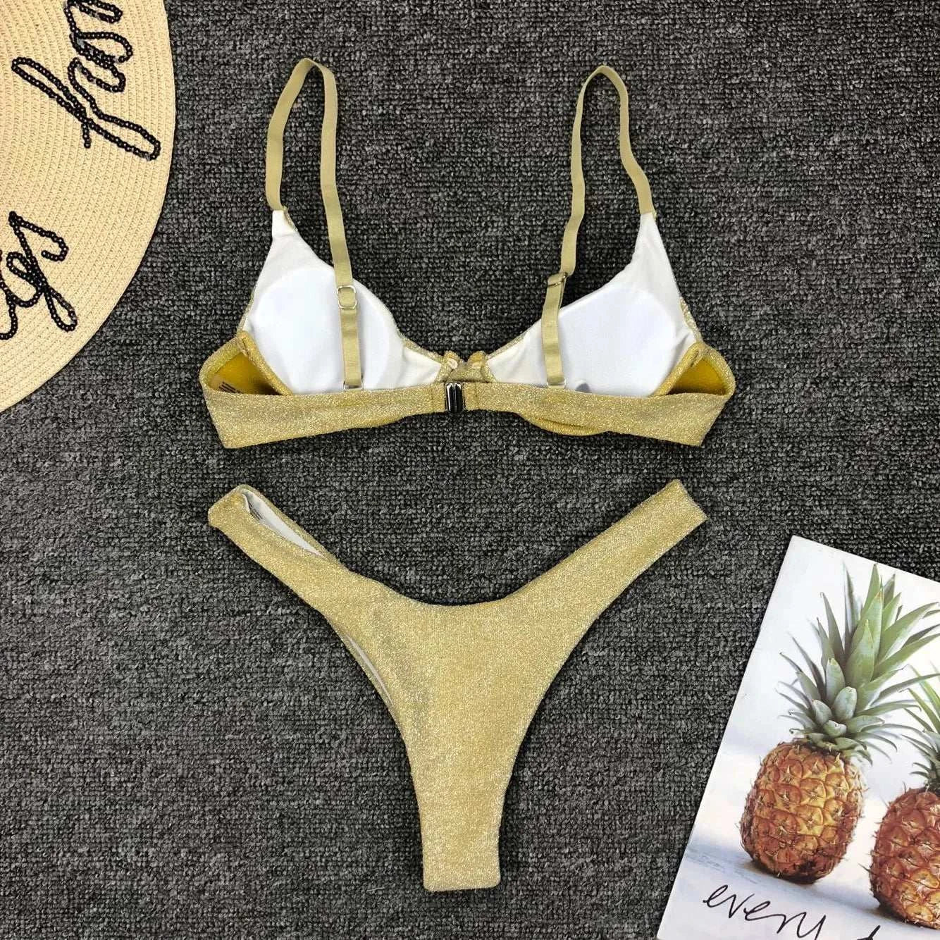 Sexy Silver Glitter Bikini 2022 Swimwear Women Push Up Cut Out Underwire Thong Swimsuit Summer Brazilian Bathing Suit Biquini