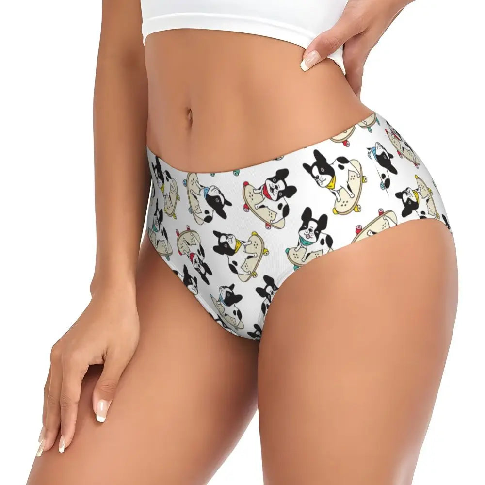 Custom Womens French Bulldog Christmas Santa Claus Brief Panties Female Stretch Underwear Underpants