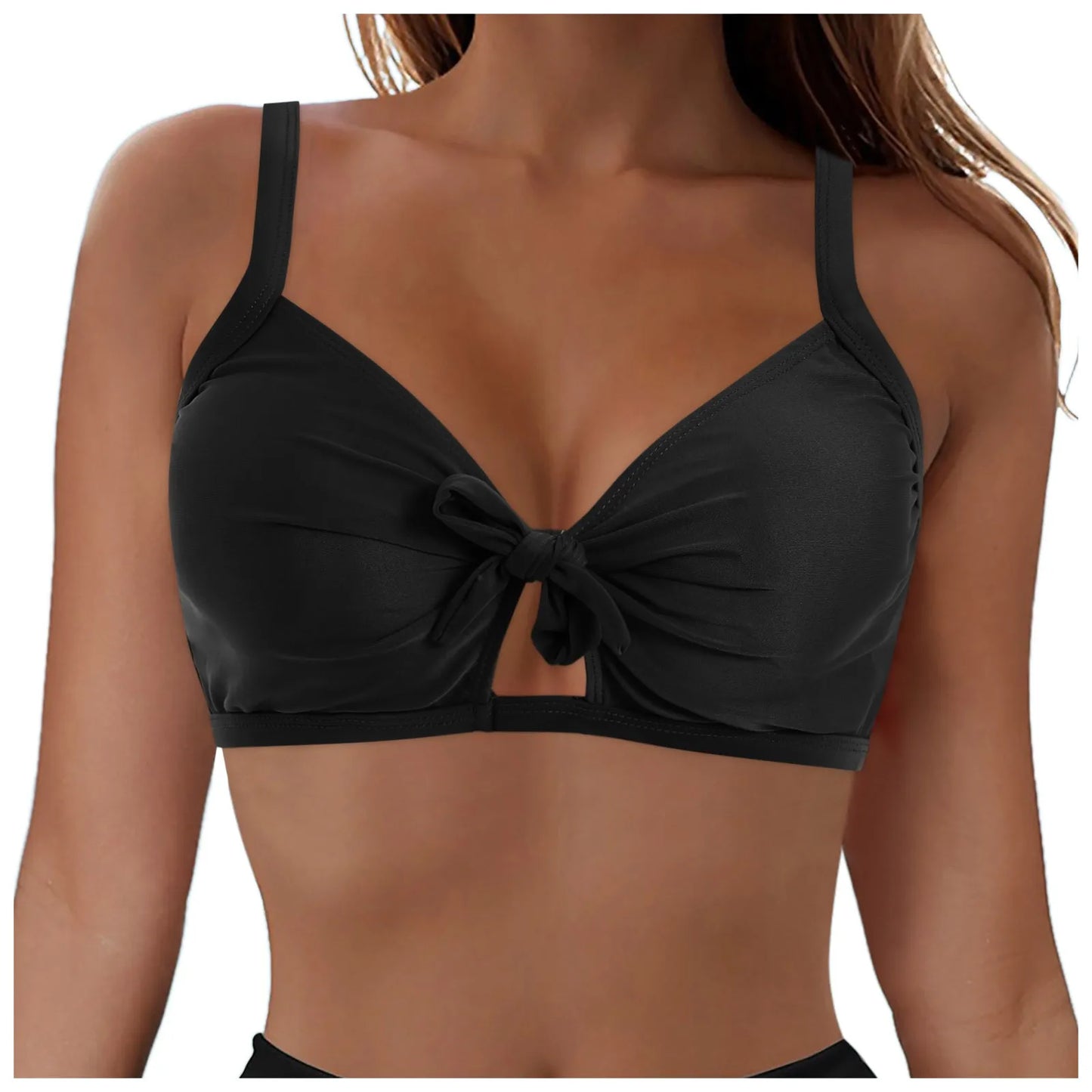 Women Swimwear Wrapped Knot Solid Color Push Up Gathering Sexy Bikini Tops Full Coverage Backless Tankini Tank Tops Beachwear