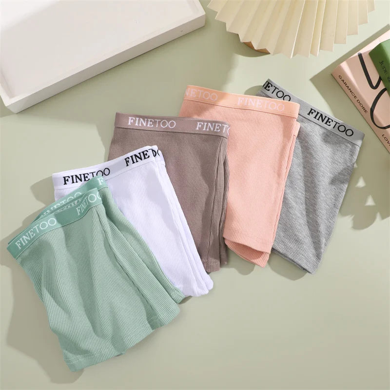 5PCS Women's Cotton Fabric Panties Fashion Letter Solid Color Boyshorts Seamless Cozy Breathable Sports Boxers Female Lingerie