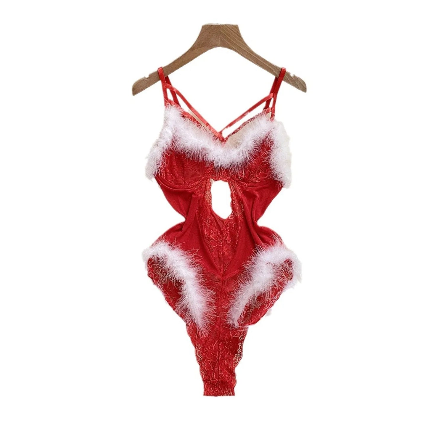 Women's Sexy Christmas Erotic Lingerie Furry With Steel Ring Lace Bodysuit Negligee Lingerie Секси Комплект Женского Белья