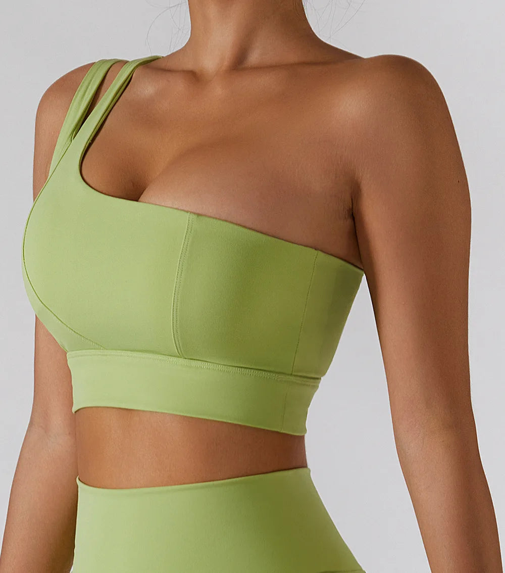 One-Shoulder Push-Up High-Impact Sports Bra – Sexy Gym & Running Vest