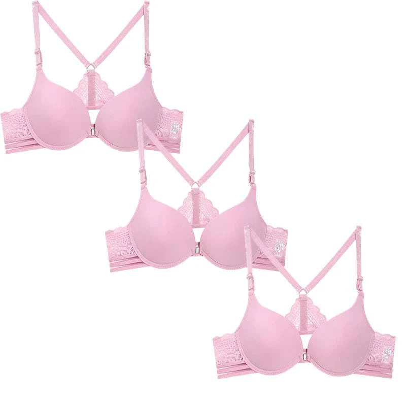 3Pcs Front buckle Sexy Bra Beautiful Back Gathered Lingerie Lace Bra Small Chest Adjustable Bra Women's Upper Support Lingerie