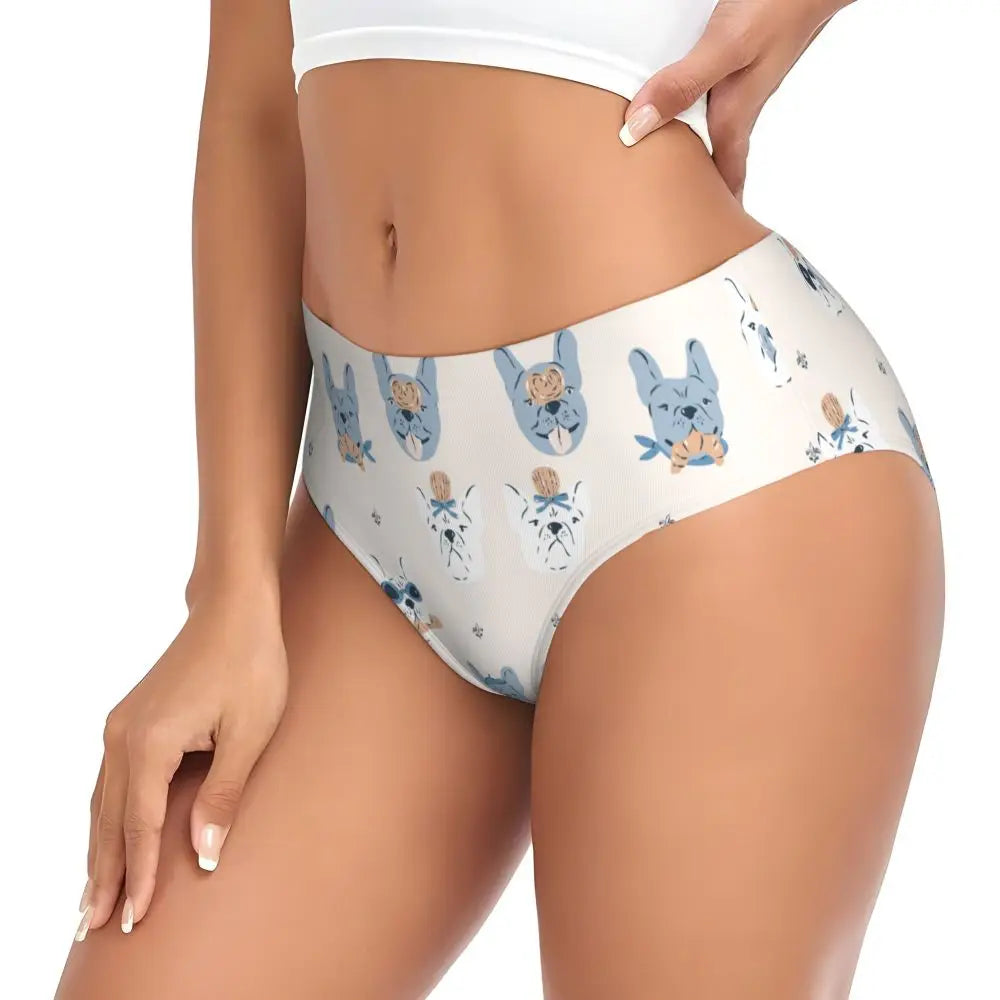 Custom Womens French Bulldog Christmas Santa Claus Brief Panties Female Stretch Underwear Underpants