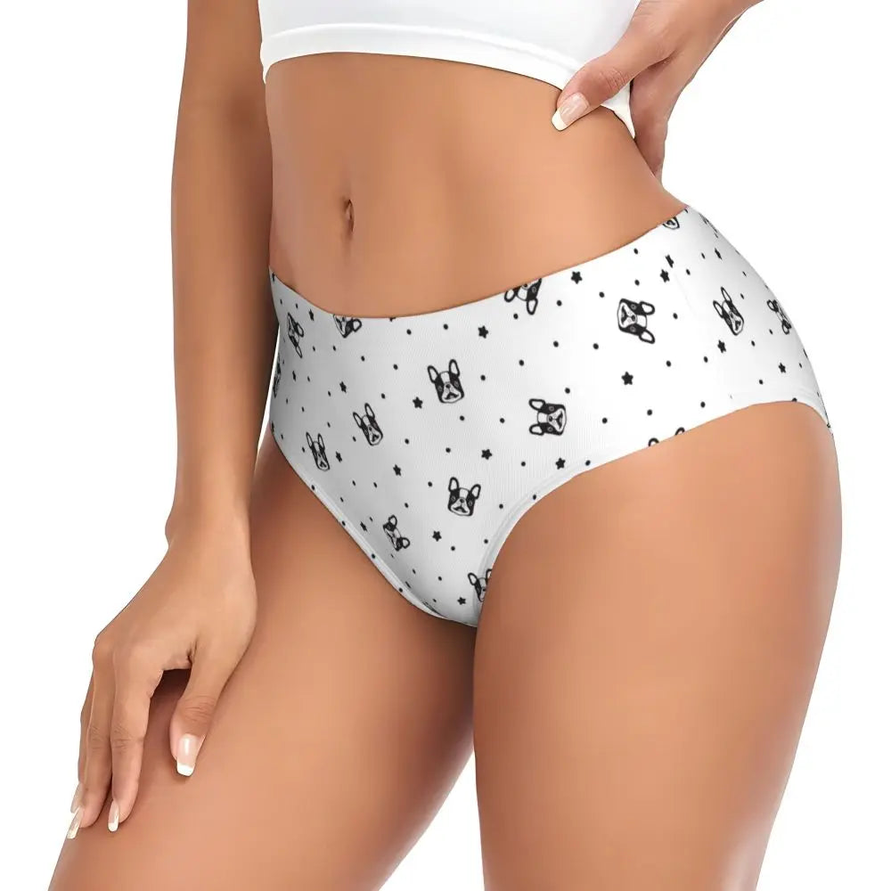 Custom Womens French Bulldog Christmas Santa Claus Brief Panties Female Stretch Underwear Underpants