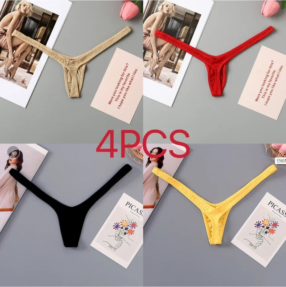 2/4pcs New Deep V Thong Women's Breathable  Line Sexy Hot Waist Mini Panties Bikini Bottom Thongs Female Panty Women Underwear