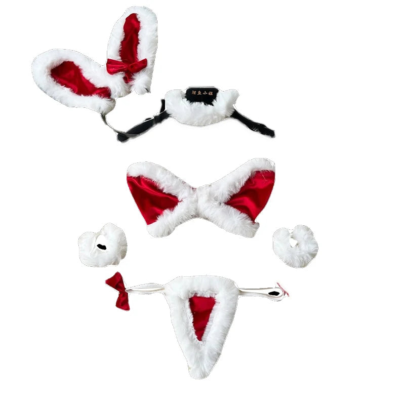 CHILLGIO Women Sexy Christmas Velour Bra Brief Suits Fashion Intimate Lingerie 5 Piece Erotic Bras Thongs Outfits Underwear Sets