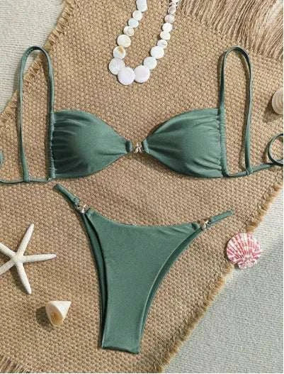 Sexy Triangle Mini Bikini Set Micro Thongs Solid Swimsuit Women Bathing Suit Biquini Bandage Beachwear Swimwear Thong Bikini