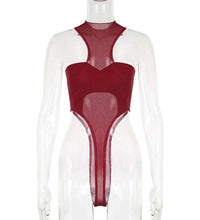 Solid Red Mesh Corset Bodysuit