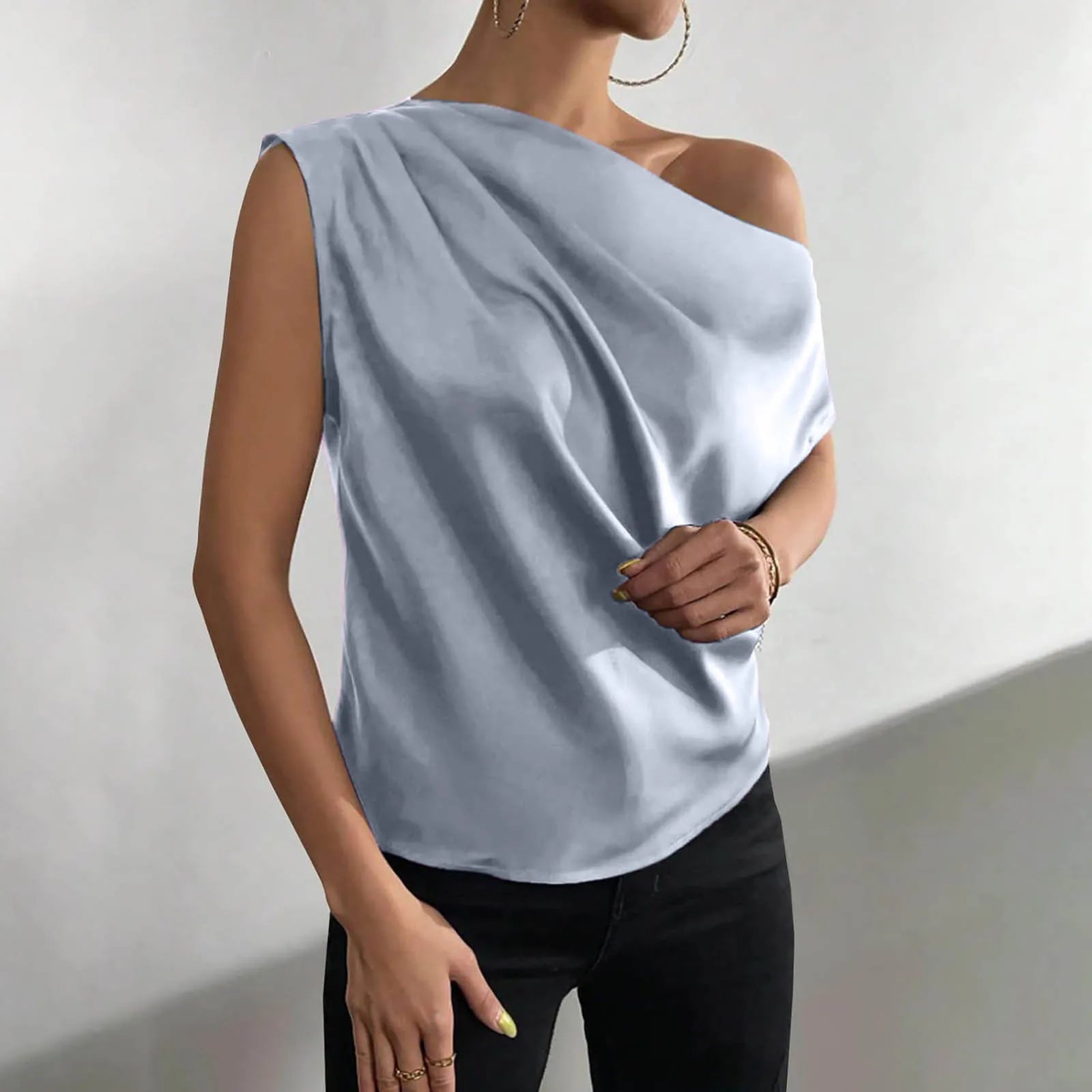 Summer Camisole Tanks For Women Women Silk Satin Casual Sleeveless U Neck Tank Top Summer Curved Hem Lightweight Ropa De Mujer