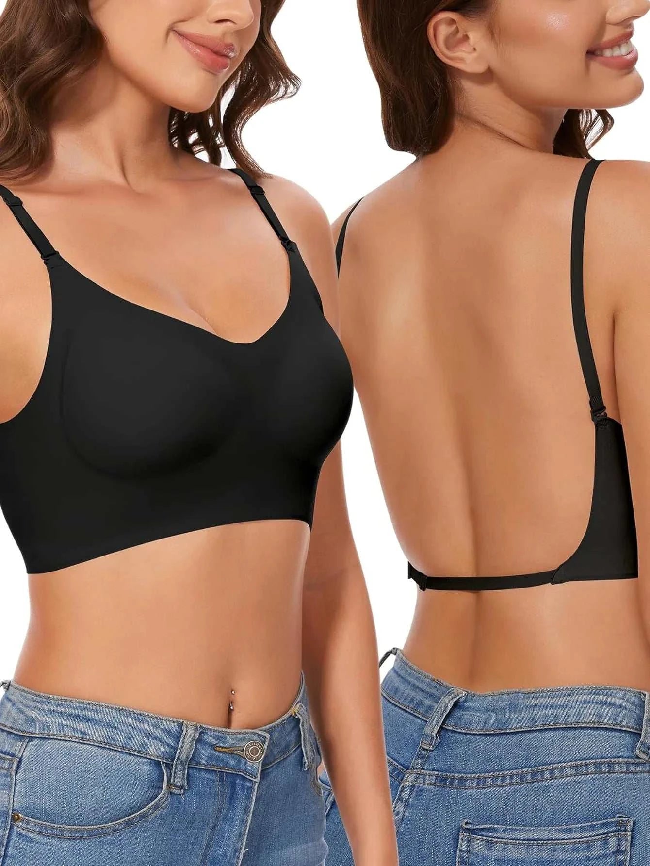 Women Invisible Bra Deep U Plunge Bras Backless Top for Dresses Sexy Lingerie with Transparent Strap Push Up Strapless Underwea