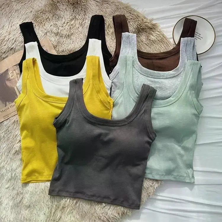 Women's Vest One-Piece No Steel Ring Cotton Chest Pad Wide Shoulder Sports Yoga Vest Underwear Black White Bra Tank Top Women