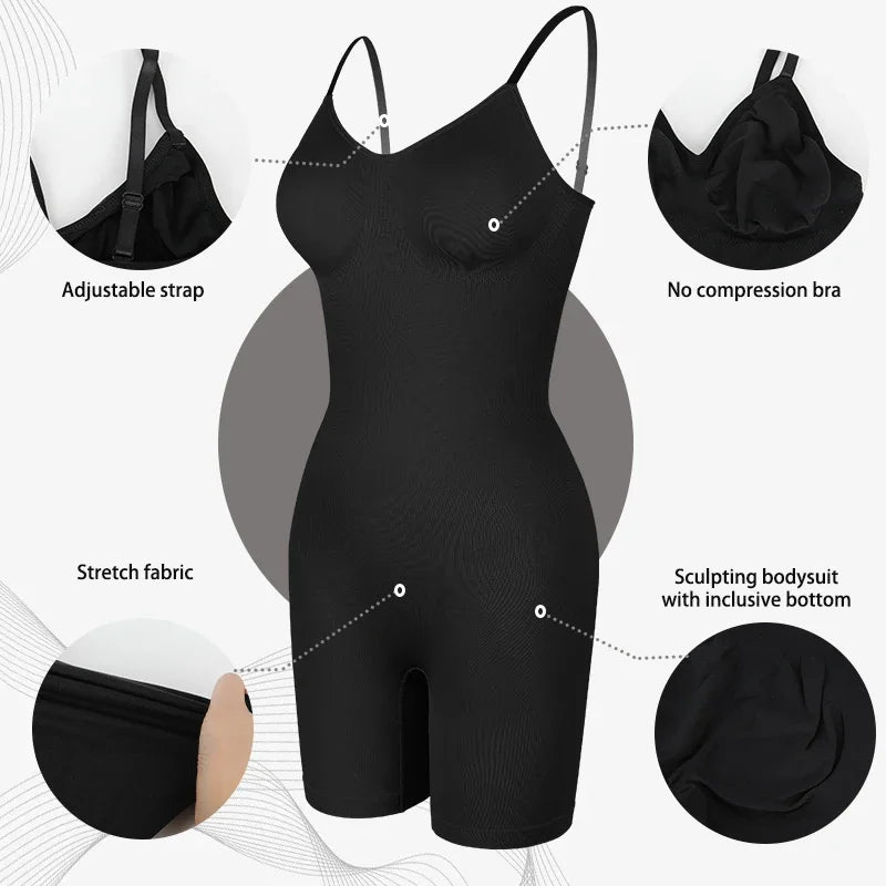 Seamless Tank Bodysuit Shapewear – Full-Body Slimming with Tummy Control, Anti-Chafing Shorts & Butt Lifter Waist Trainer