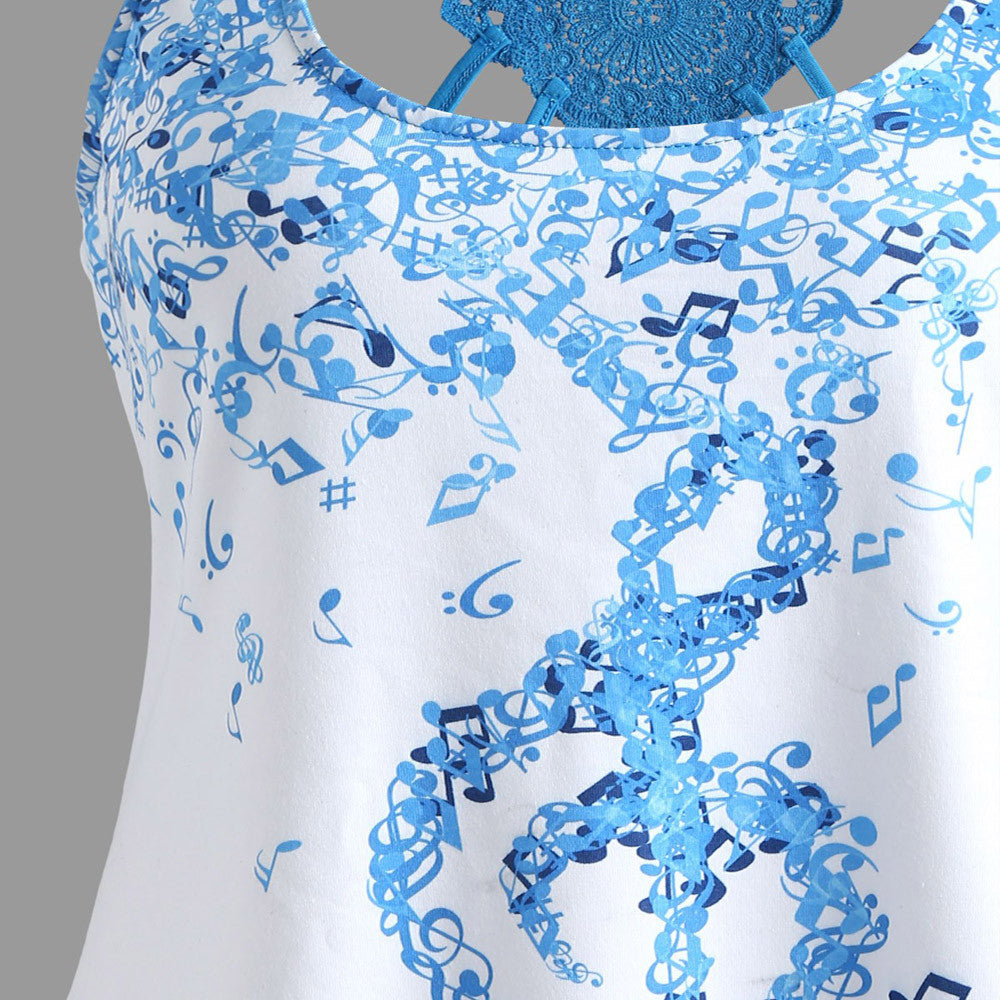 Ladies Bandages Sleeveless Vest Top Musical Notes Print Camisole For Women Plus Size Tops Crop Top Women 2022 Ropa Mujer