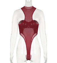 Solid Red Mesh Corset Bodysuit
