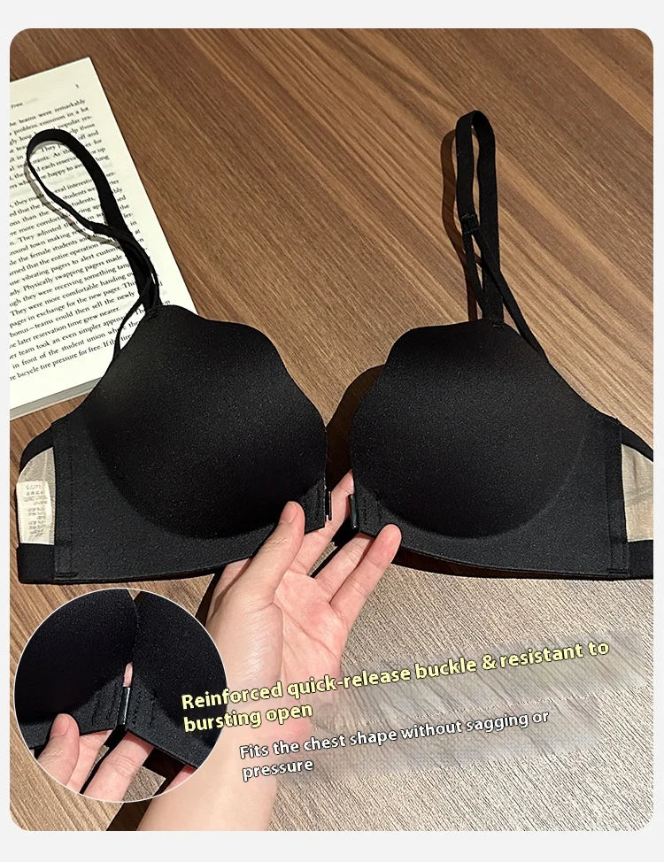 New Front Buckle Beautiful Back Underwear Women's Small Breasts Gathered Integrated Non-wired Breathable Non-marking Bra