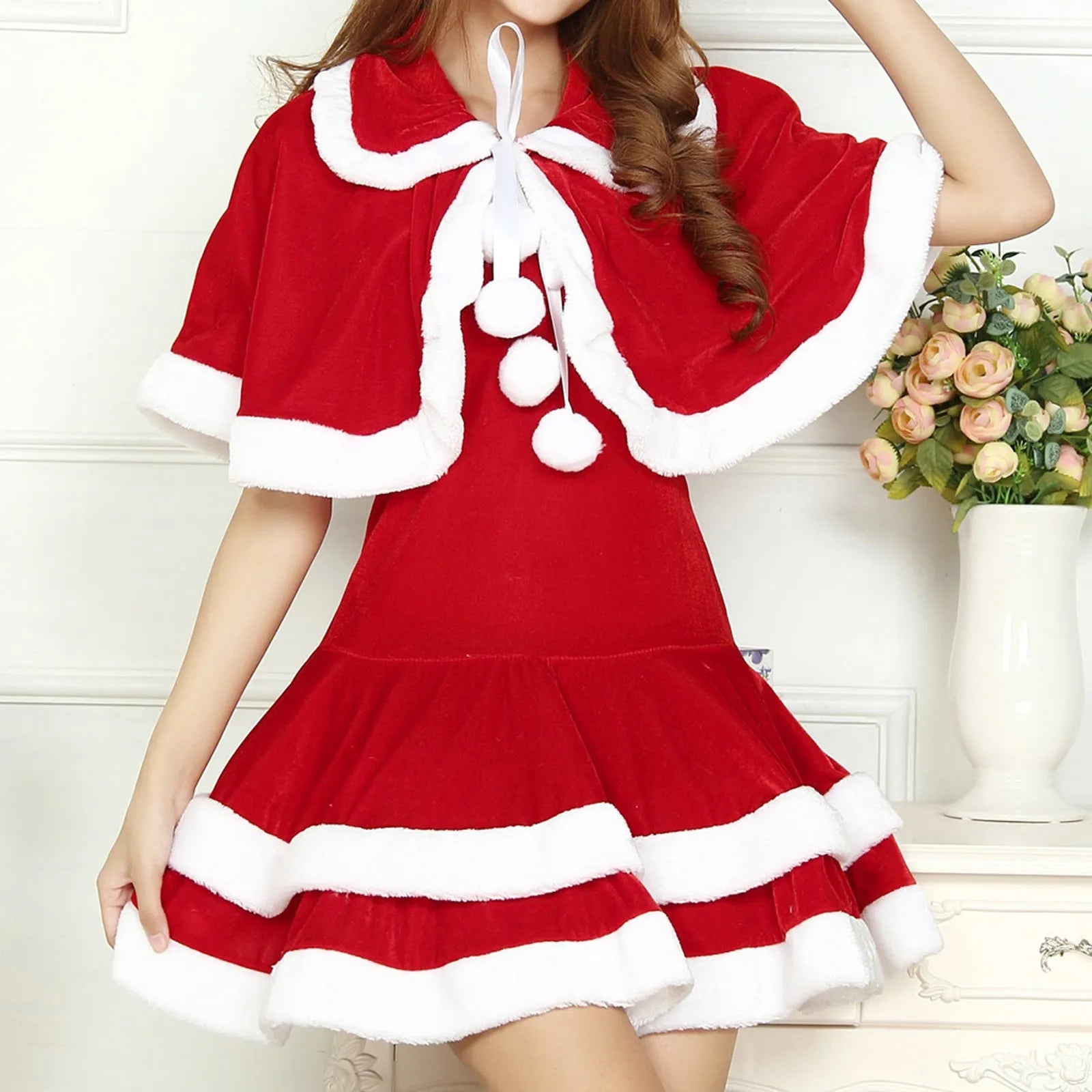 Christmas Lingerie Woman Women'S Cosplay 3pc Lingerie Set Hat Wrap Dress Three Piece Outfit Christmas Day Lingeries Sexy Hot