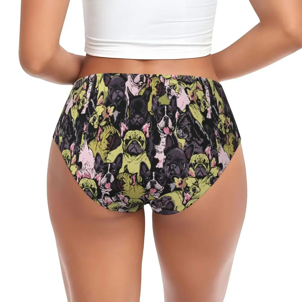 Custom Womens French Bulldog Christmas Santa Claus Brief Panties Female Stretch Underwear Underpants