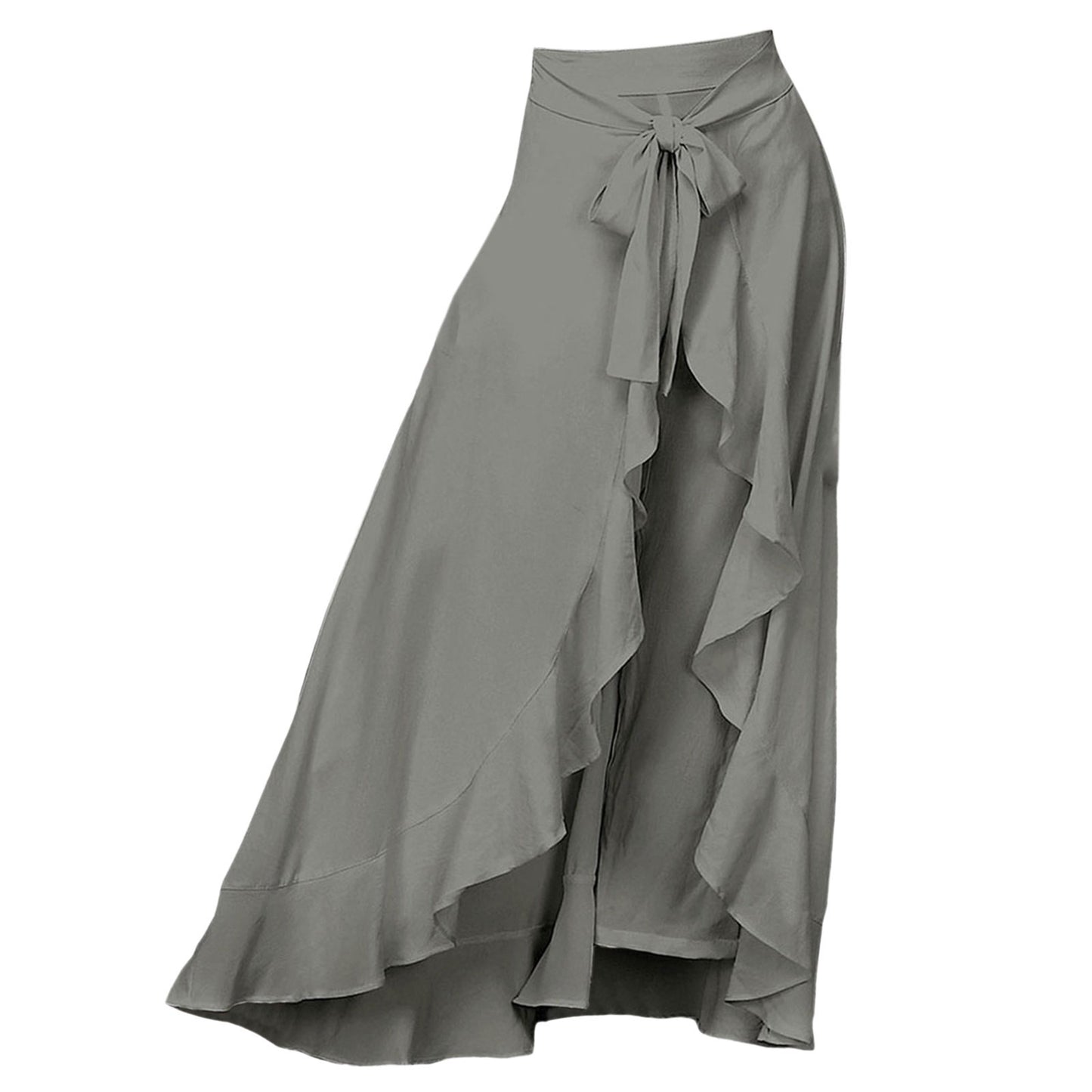 Women'S High Waist Chiffon Pants Wide Leg Pants Ruffle Trim Ice Silk Ankle-Length Long Trousers Summer Breeches Pantalones 바지