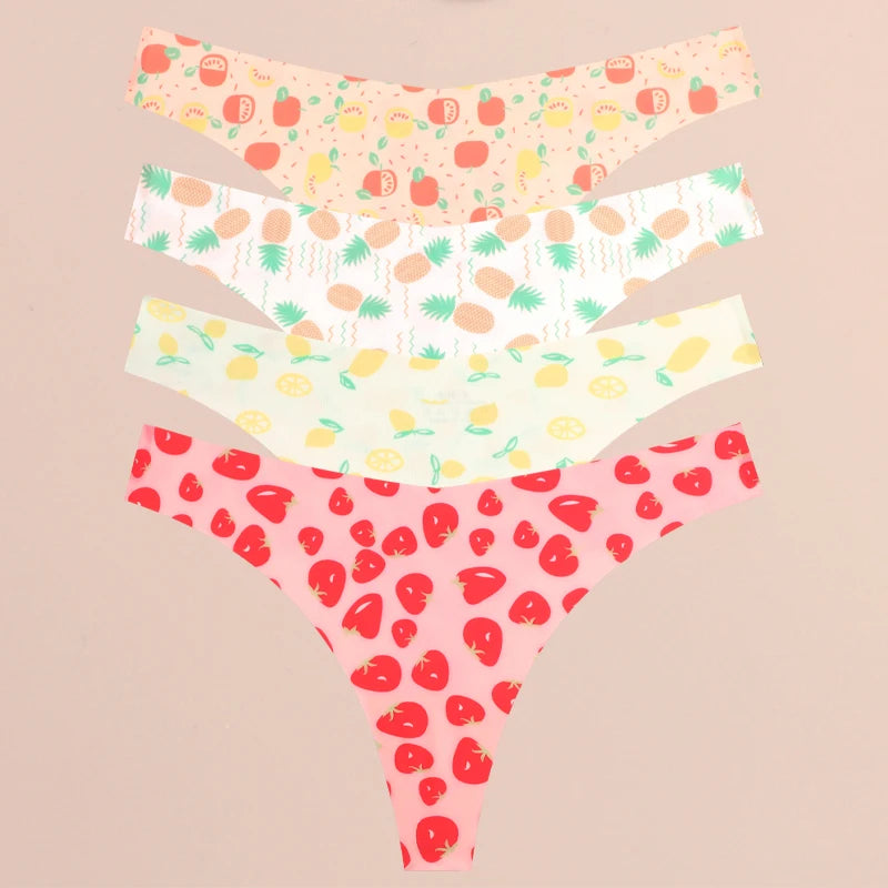FINETOO Ultra Soft Seamless Graphic Print Thong Set – 4-Pack Stretch Leopard G-Strings for Women