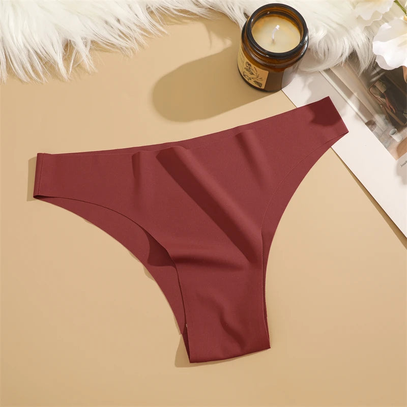 FINETOO 3Pcs Ultra-thin Seamless Silk Underwear Women's Panties Sexy Low-Waist Stretch Bikini Solid Color Briefs Lingerie XS-XXL
