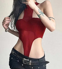 Solid Red Mesh Corset Bodysuit