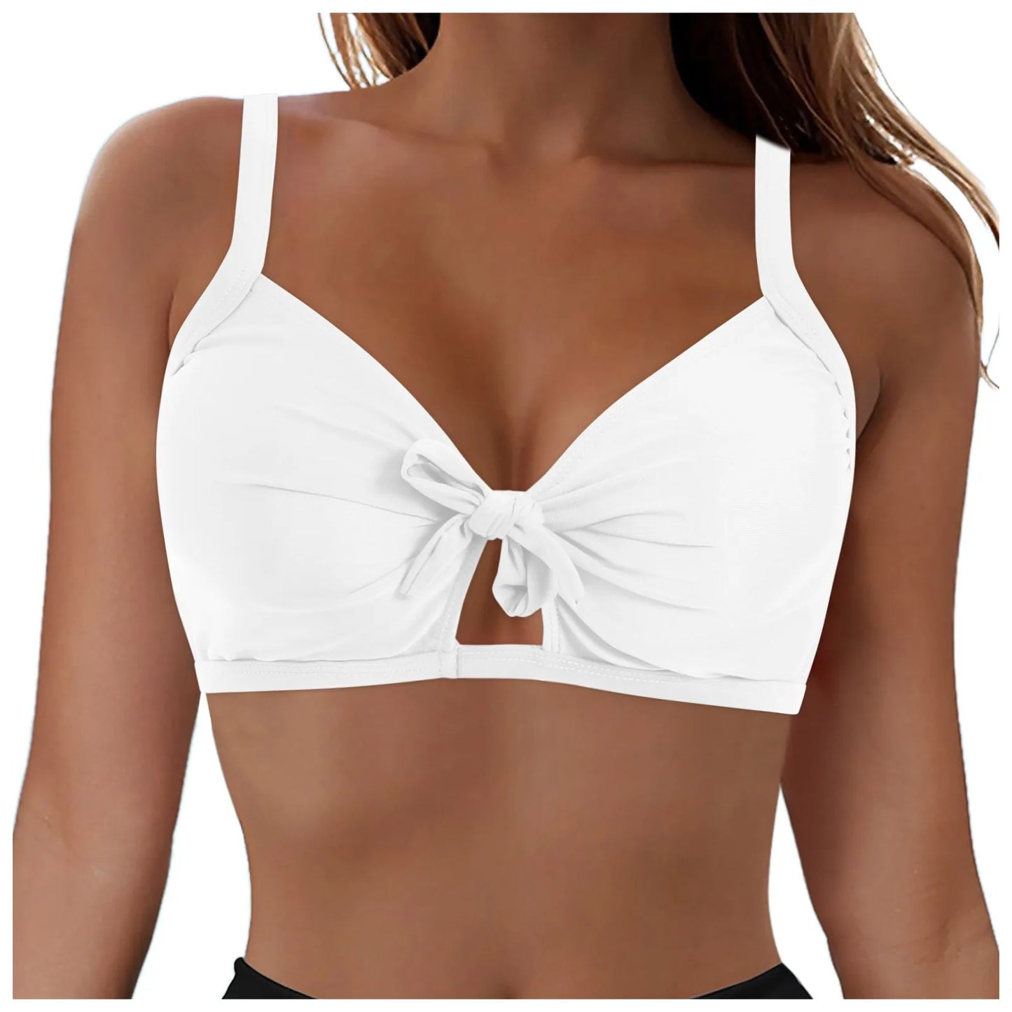 Women Swimwear Wrapped Knot Solid Color Push Up Gathering Sexy Bikini Tops Full Coverage Backless Tankini Tank Tops Beachwear