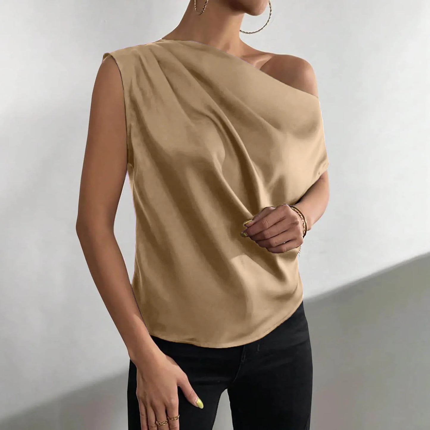 Summer Camisole Tanks For Women Women Silk Satin Casual Sleeveless U Neck Tank Top Summer Curved Hem Lightweight Ropa De Mujer